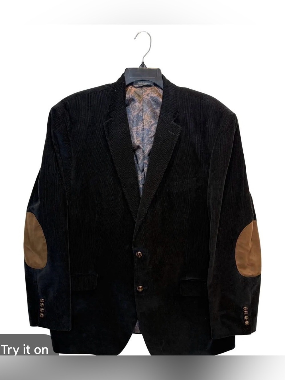 Ralph Lauren Black Corduroy Sport Coat with Brown Elbow Patches